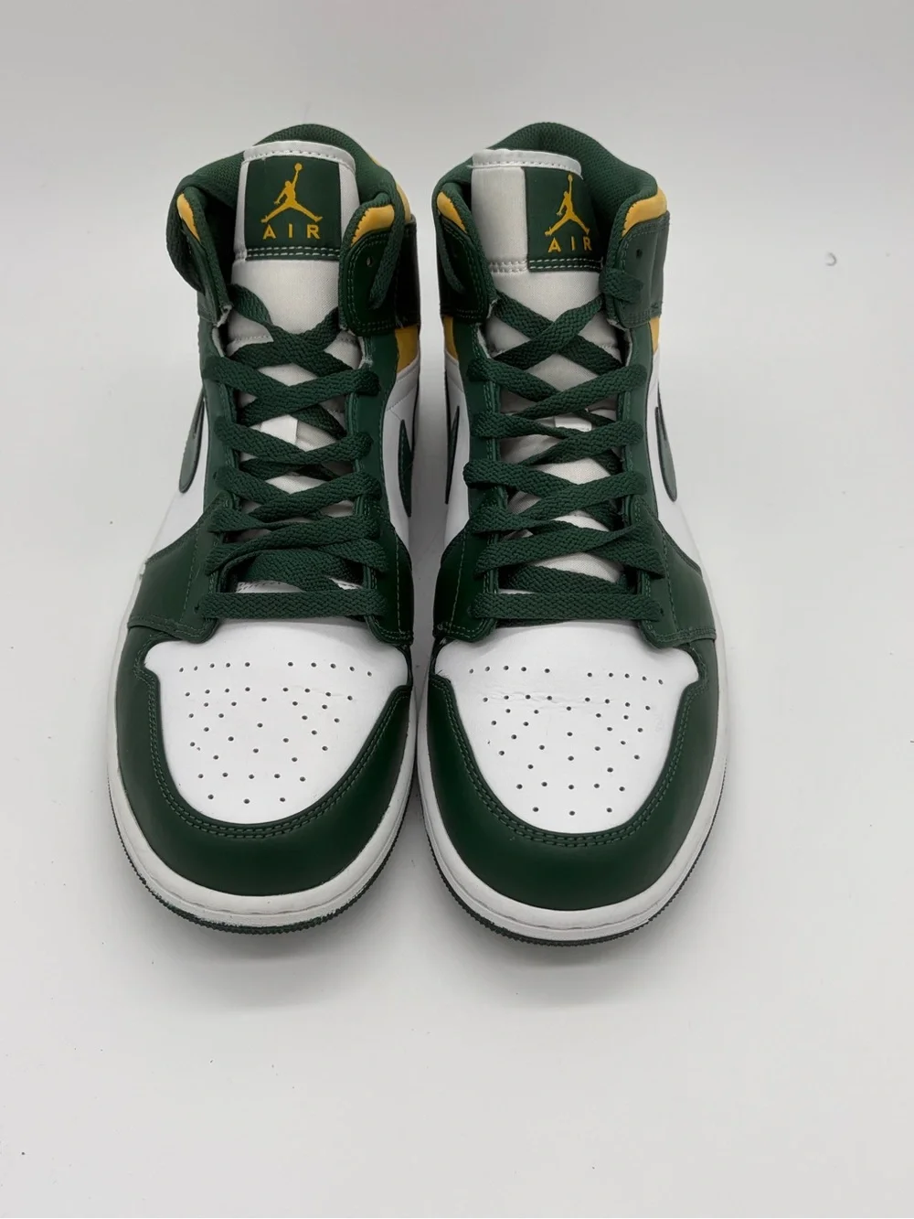 AirJordan 1 Mid Sonics Men’s Athletic Shoes Green White Yellow High-Top Sneakers